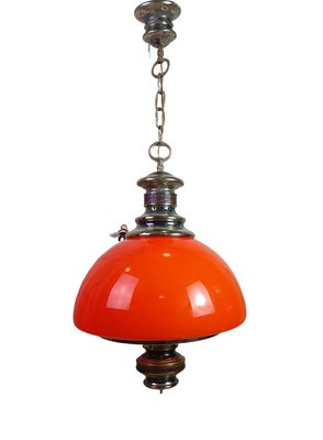 Brass and Opaline Glass Ceiling Light, 1950s-ZVO-1442205