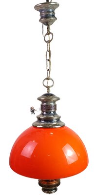 Brass and Opaline Glass Ceiling Light, 1950s-ZVO-1442205