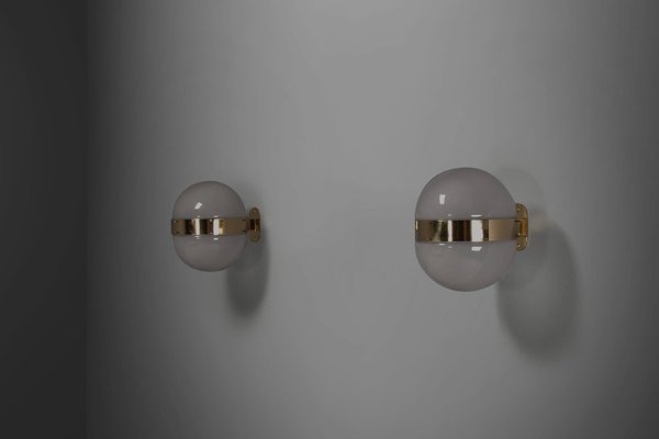 Brass and Opaline Glass Clio Sconces attributed to Sergio Mazza for Artemide, 1960s, Set of 2-QT-2022382