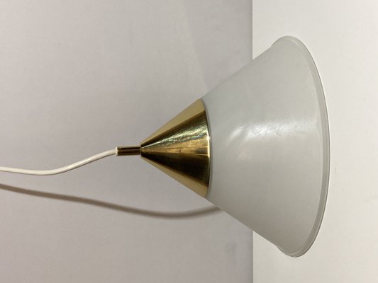 Brass and Opaline Glass Hanging Space Age Lamp by Limburg Glashütte-BHG-1284226