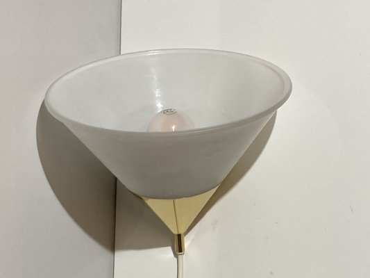 Brass and Opaline Glass Hanging Space Age Lamp by Limburg Glashütte-BHG-1284226