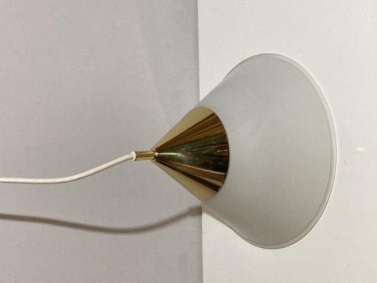 Brass and Opaline Glass Hanging Space Age Lamp by Limburg Glashütte-BHG-1284226