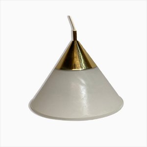 Brass and Opaline Glass Hanging Space Age Lamp by Limburg Glashütte-BHG-1284226