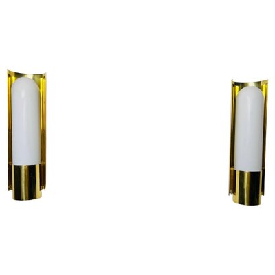 Brass and Opaline Glass Wall Lamps attributed to Glashütte Limburg, 1960s, Set of 2-PUK-2024103