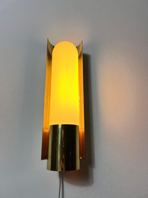 Brass and Opaline Glass Wall Lamps attributed to Glashütte Limburg, 1960s, Set of 2-PUK-2024103