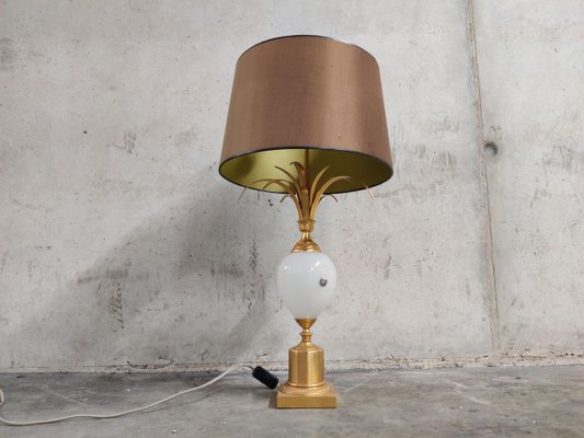 Brass and Opaline Pineapple Leaf Table Lamp, 1960s-IRH-806512