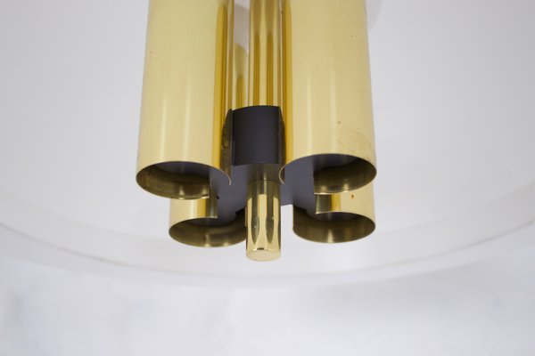 Brass and Opaline Suspension Chandelier, 1970s-OWS-1781009