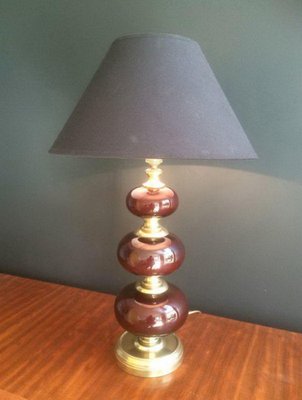 Brass and Red Lacquered Lamp, 1960s-BA-1365619