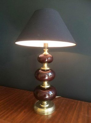 Brass and Red Lacquered Lamp, 1960s-BA-1365619