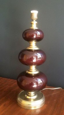 Brass and Red Lacquered Lamp, 1960s-BA-1365619