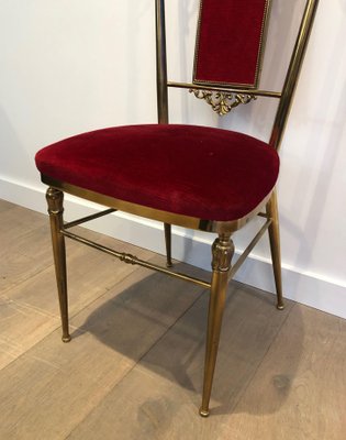 Brass and Red Velvet Chairs, Set of 4-BA-1365427