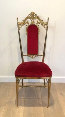 Brass and Red Velvet Chairs, Set of 4-BA-1365427