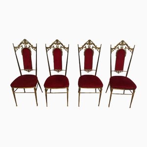 Brass and Red Velvet Chairs, Set of 4-BA-1365427