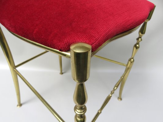 Brass and Red Velvet Chiavari Chair, Italy, 1960s-EY-1078698