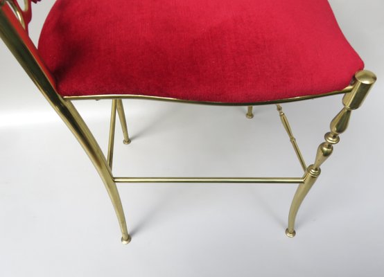 Brass and Red Velvet Chiavari Chair, Italy, 1960s-EY-1078698