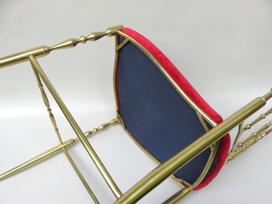 Brass and Red Velvet Chiavari Chair, Italy, 1960s-EY-1078698