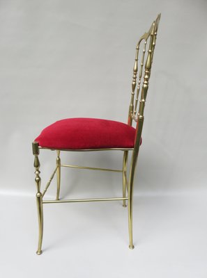 Brass and Red Velvet Chiavari Chair, Italy, 1960s-EY-1078698