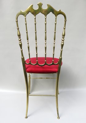 Brass and Red Velvet Chiavari Chair, Italy, 1960s-EY-1078698