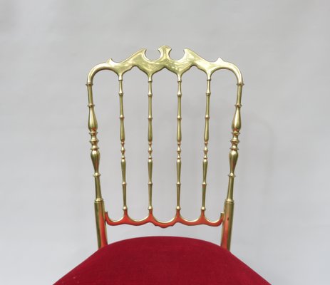 Brass and Red Velvet Chiavari Chair, Italy, 1960s-EY-1078698