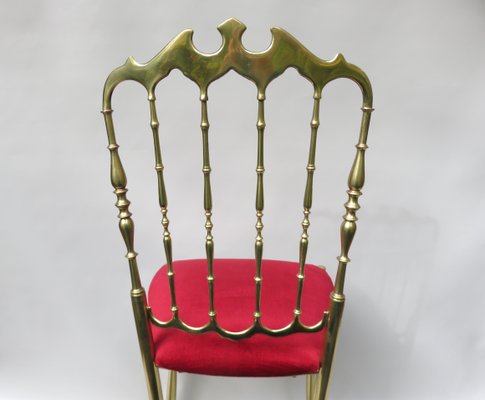 Brass and Red Velvet Chiavari Chair, Italy, 1960s-EY-1078698