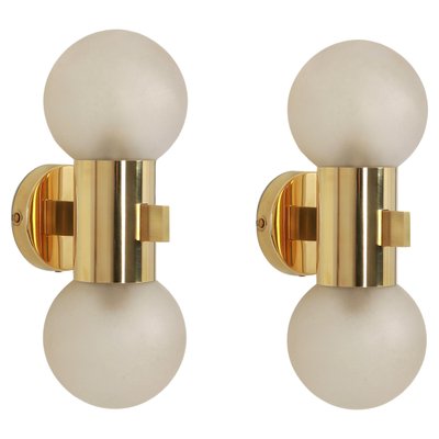 Brass and Satin Glass Sconces in the style of Sciolari, Germany, 1970s, Set of 2-UGR-1792740