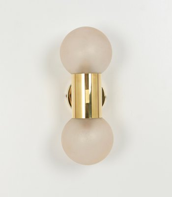 Brass and Satin Glass Sconces in the style of Sciolari, Germany, 1970s, Set of 2-UGR-1792740