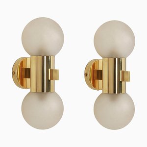 Brass and Satin Glass Sconces in the style of Sciolari, Germany, 1970s, Set of 2-UGR-1792740