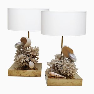 Brass and Seashell Table Lamps, Spain, 1980, Set of 2-UZ-1003985