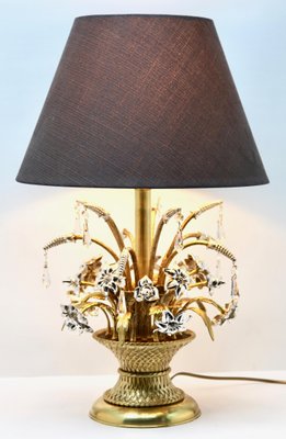 Brass and Silver Metal Flowers Bouquet in a Basket Lamp, 1960s-MJY-1148855