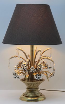 Brass and Silver Metal Flowers Bouquet in a Basket Lamp, 1960s-MJY-1148855