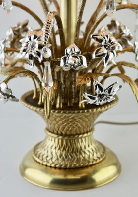 Brass and Silver Metal Flowers Bouquet in a Basket Lamp, 1960s-MJY-1148855