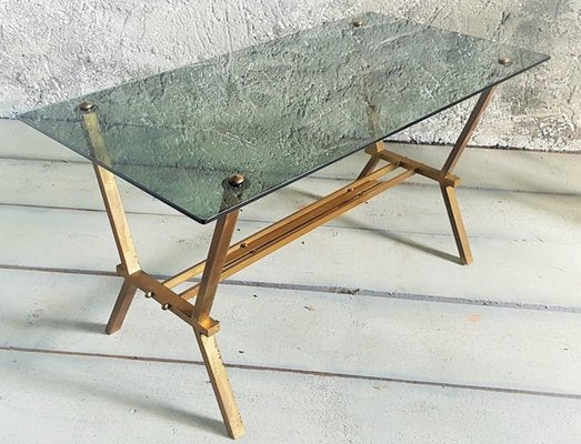 Brass and Smoke Glass Table from Maison Jansen, Italy, 1960s-POM-1449630