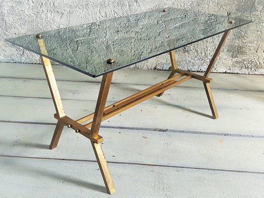 Brass and Smoke Glass Table from Maison Jansen, Italy, 1960s-POM-1449630