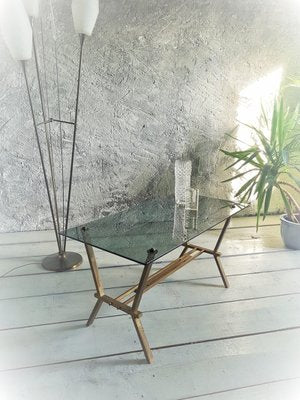 Brass and Smoke Glass Table from Maison Jansen, Italy, 1960s-POM-1449630