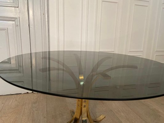 Brass and Smoked Glass Coffee Table-JG-1323271