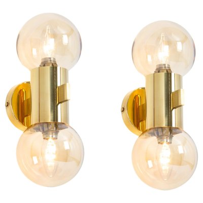 Brass and Smoked Glass Sconces in the style of Sciolari, Germany, 1970s, Set of 2-UGR-1791984