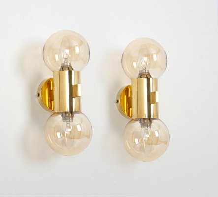 Brass and Smoked Glass Sconces in the style of Sciolari, Germany, 1970s, Set of 2-UGR-1791984