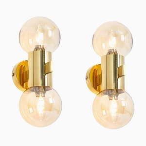 Brass and Smoked Glass Sconces in the style of Sciolari, Germany, 1970s, Set of 2-UGR-1791984