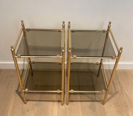 Brass and Smoked Glass Side Tables, 1940s, Set of 2-BA-1377729