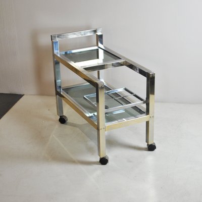 Brass and Steel, Smoked Glass Shelves Liqueurs Bottle Trolley, 1970s-JQO-1143631