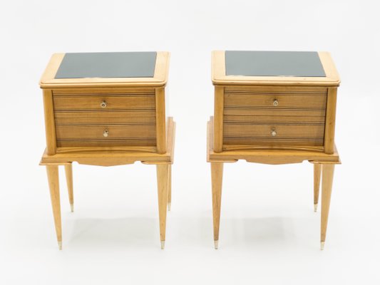 Brass and Sycamore Nightstands Attributed to Suzanne Guiguichon, 1950s, Set of 2-YJA-713781