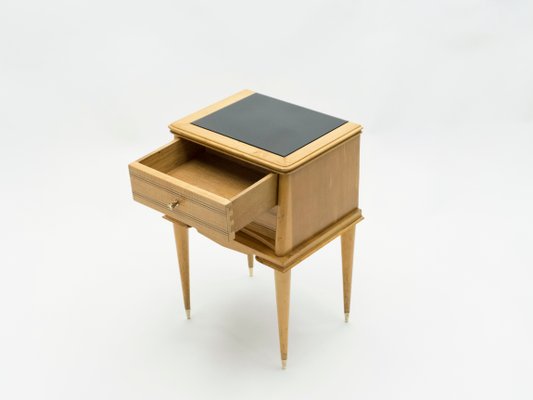 Brass and Sycamore Nightstands Attributed to Suzanne Guiguichon, 1950s, Set of 2-YJA-713781