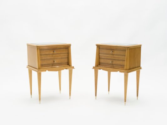 Brass and Sycamore Nightstands Attributed to Suzanne Guiguichon, 1950s, Set of 2-YJA-713781