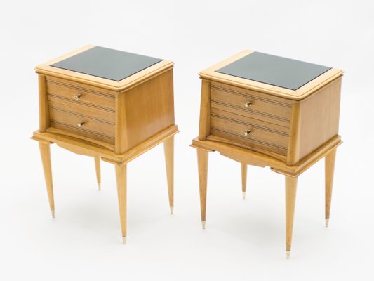 Brass and Sycamore Nightstands Attributed to Suzanne Guiguichon, 1950s, Set of 2-YJA-713781