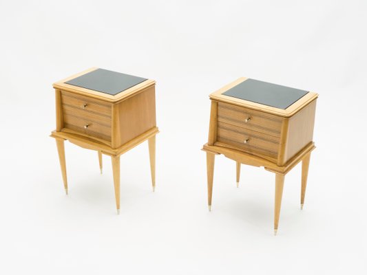 Brass and Sycamore Nightstands Attributed to Suzanne Guiguichon, 1950s, Set of 2-YJA-713781