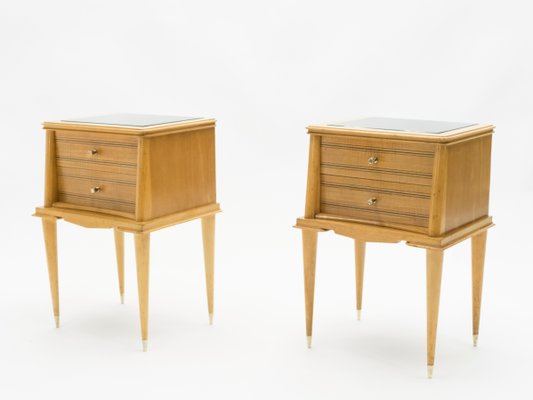 Brass and Sycamore Nightstands Attributed to Suzanne Guiguichon, 1950s, Set of 2-YJA-713781