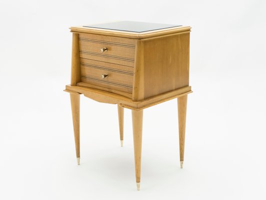 Brass and Sycamore Nightstands Attributed to Suzanne Guiguichon, 1950s, Set of 2-YJA-713781