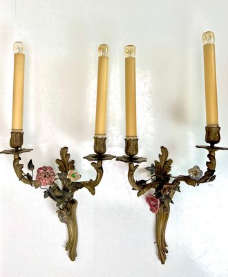 Brass and Tole Floral Wall Sconces, France, 1940s, Set of 2-WZZ-1436306