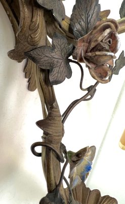 Brass and Tole Floral Wall Sconces, France, 1940s, Set of 2-WZZ-1436306