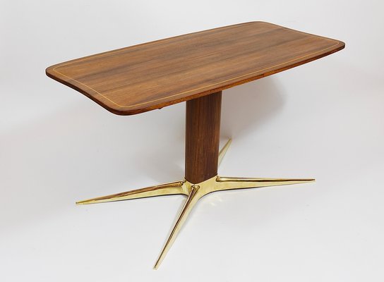 Brass and Walnut Coffee Table attributed to Oswald Haerdtl for Hagenauer, Vienna, Austria, 1950s-MWV-1751063